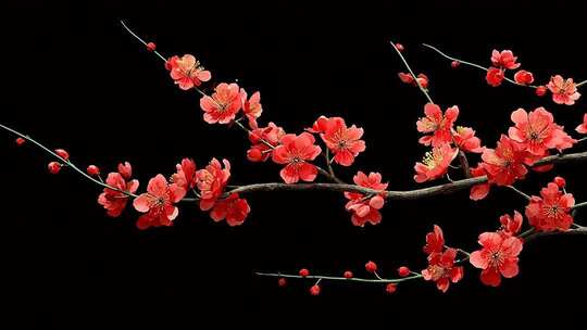 红色梅花枝干特写