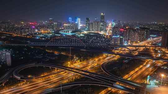 城市立交桥夜景车流俯瞰