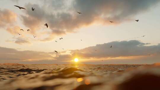 海鸥在海面上自由飞翔