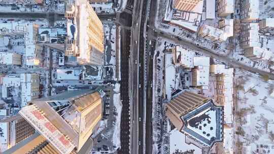 中国黑龙江哈尔滨城市雪景航拍