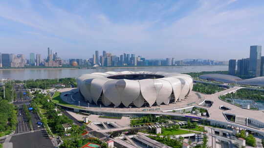 杭州奥体中心体育馆航拍4k视频素材模板下载