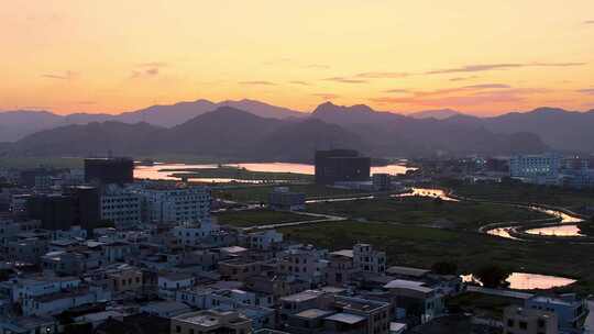 潮州河流水库日落晚霞航拍