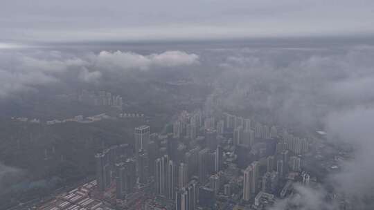 航拍深圳云海上的大湾区城市风光