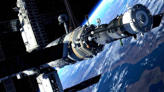 航天器在太空与空间站对接视频素材模板下载