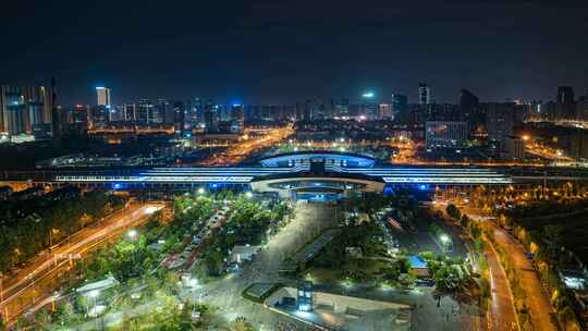 武汉东站车流夜景延时 交通枢纽城市宣传片