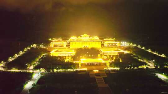 航拍陕西西安国家版本馆夜景