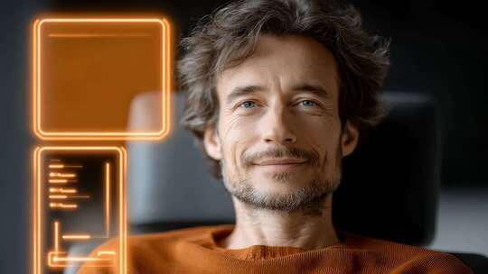 未来科技感男人面部表情与UI界面