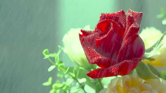 玫瑰花 雨中
