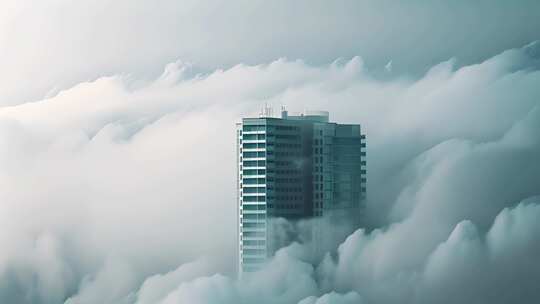 云雾缭绕的城市大楼