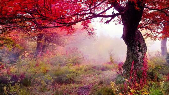 秋天秋叶秋景山林山枫叶唯美红叶航拍