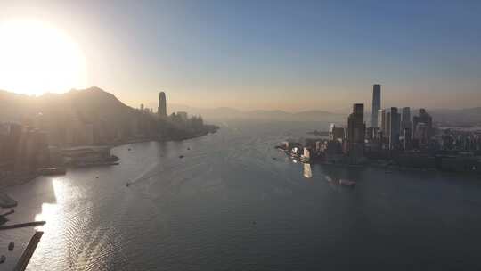 香港维多利亚港清晨航拍