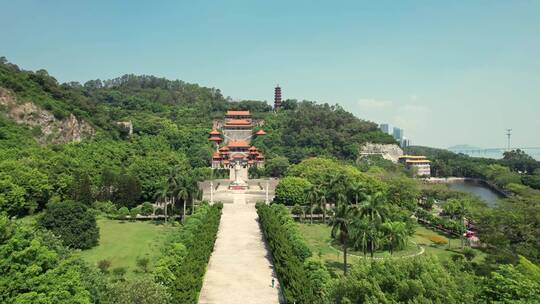 4K航拍广州南沙天后宫4A景区夏天旅游视频