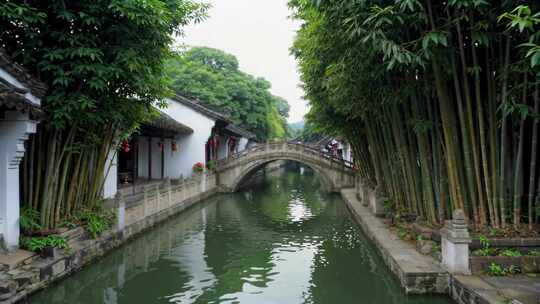 江南水乡石桥河道景致