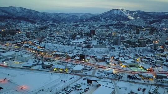 日本北海道小樽城市港口风光航拍