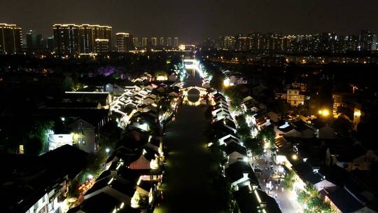 江苏无锡古镇夜景4K航拍