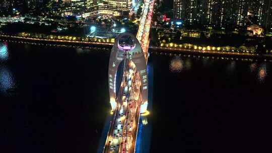 航拍4k晚上广州珠江新城cbd猎德大桥车流量