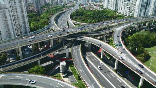 上海城市高架桥交通枢纽航拍4K