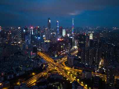 广州中山八立交CBD城市蓝调夜景延时