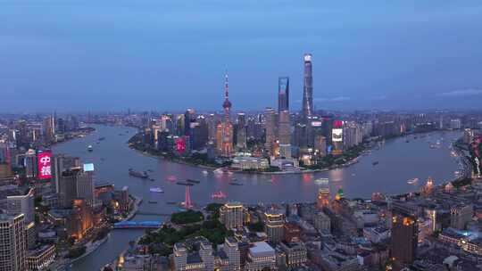 上海城市风光全景-陆家嘴夜景航拍