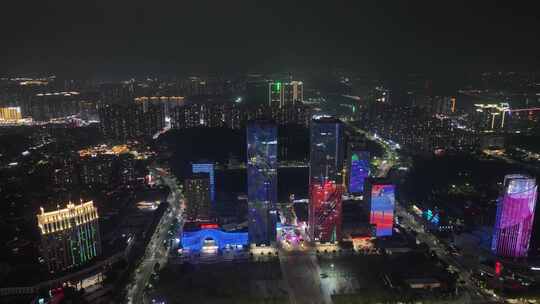 江门五邑华侨广场夜景航拍蓬江万达广场夜景