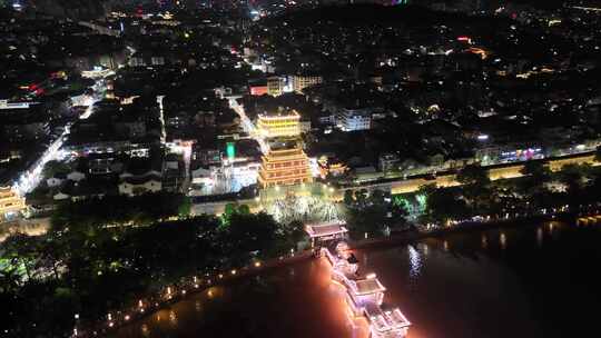 合集广东潮州古城下水门城楼夜景灯光航拍