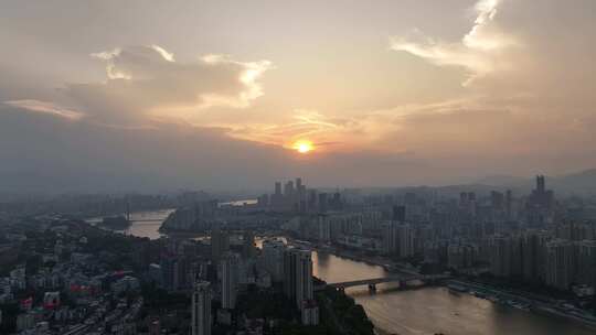 福州日落航拍夕阳城市建筑风光早晨日出阳光