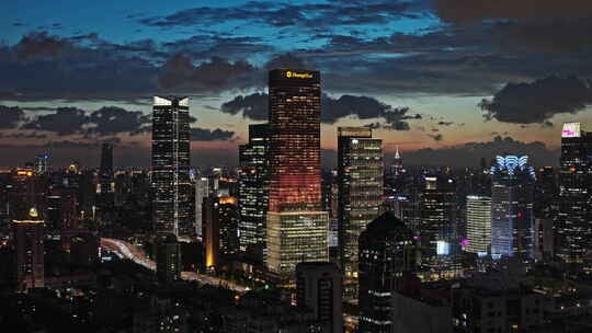 4K上海静安区楼群CBD夜景航拍