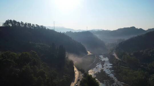 乡间平流雾山间云雾航拍