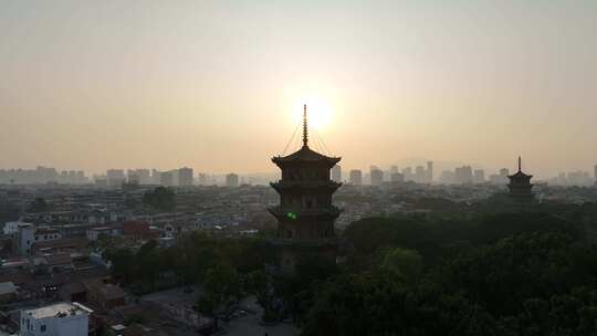 泉州开元寺东西塔航拍西街泉州市区建筑风光