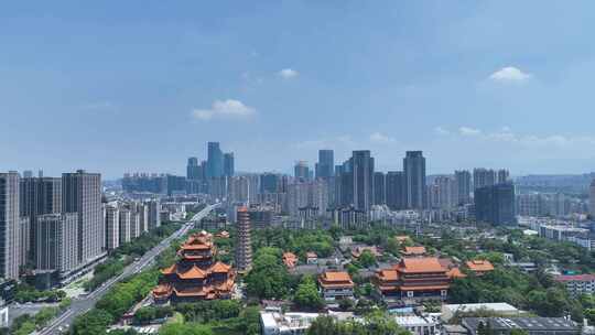 福州西禅古寺航拍城市寺庙古建筑景观风景