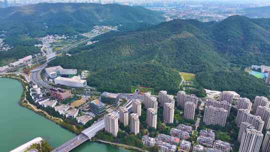 湖南长沙梅溪湖公园风景桃花岭风景区航拍城