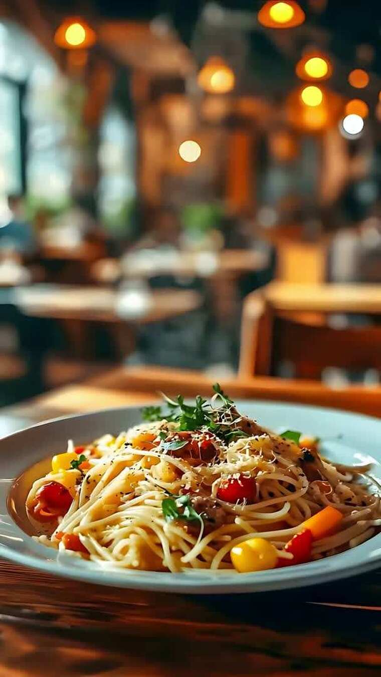 餐厅内意大利面美食特写