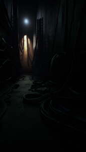 黑暗的走廊，尽头有灯