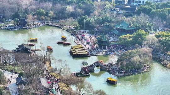 航拍瘦西湖风景区大明寺观音山园林寺庙