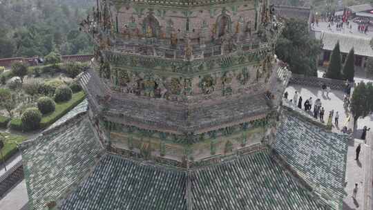 航拍山西临汾洪洞县广胜寺飞虹塔琉璃塔