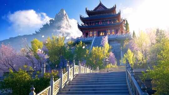 仙境般庭院殿阁 唯美治愈系风景 游戏场景