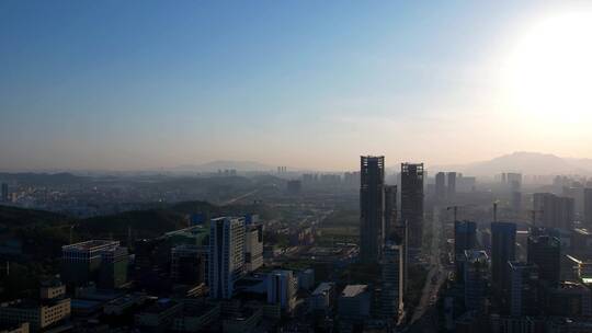 晨曦城市清晨阳光照耀深圳龙岗建筑高楼C