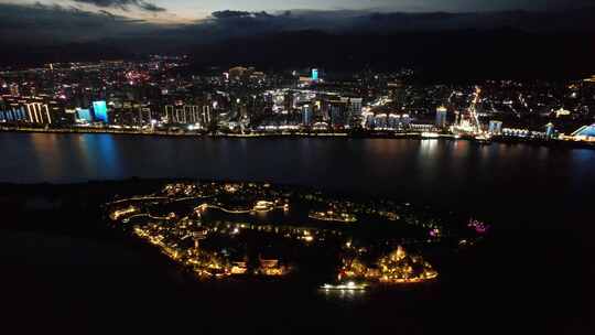 浙江温州城市夜景灯光航拍