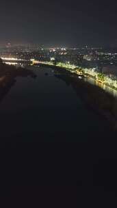 城市河流夜景航拍