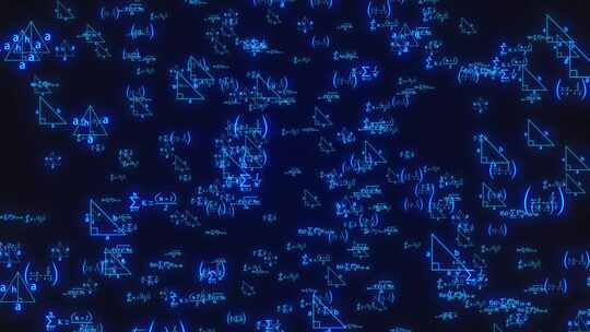 方程式数学在黑色背景上飞行。数学公式动画