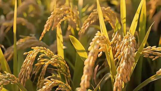 秋天丰收金黄稻田自然风光