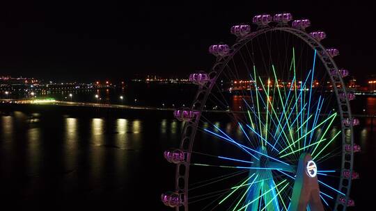 深圳宝安欢乐港湾摩天轮夜景前进直冲