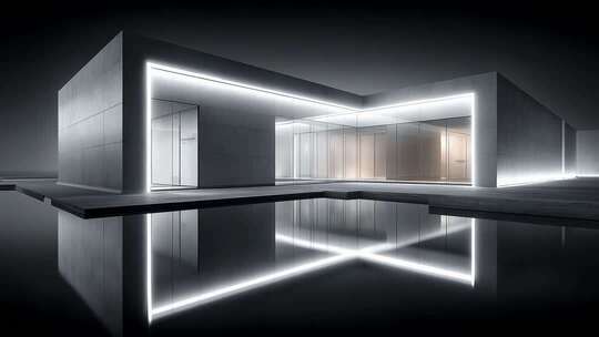 现代建筑设计光影艺术与水面倒影