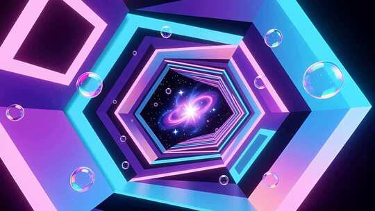 几何建筑空间抽象艺术浪漫梦幻霓虹隧道4K