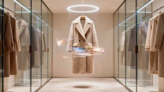 室内服装店展示挂放的服装