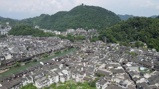 航拍湖南湘西凤凰古城著名旅游景点