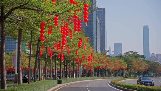 4K合集-城市春节年味 新年挂红灯笼