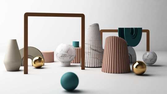 最小场景与讲台和抽象背景。金色和柔和的彩