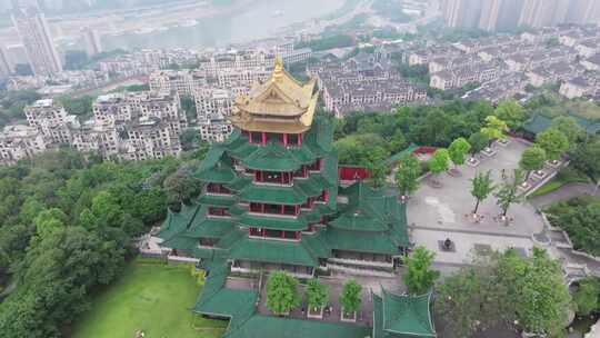 重庆鸿恩寺航拍鸿恩阁与嘉陵江两岸高楼大厦