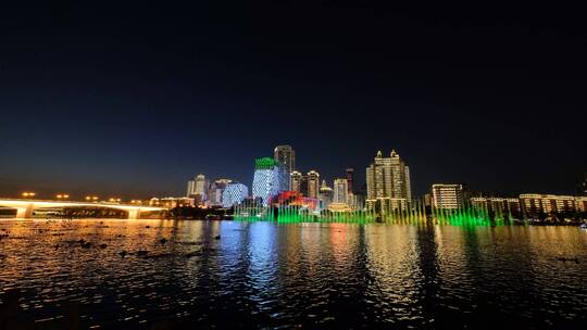 广西柳州夜景柳江音乐喷泉风景